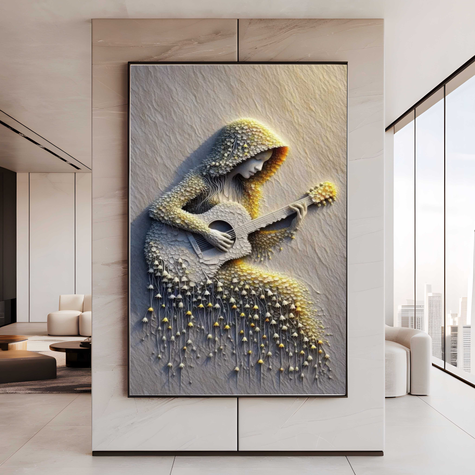 QUADRO EM ARTE BELA MULHER COM VIOLÃO - #3