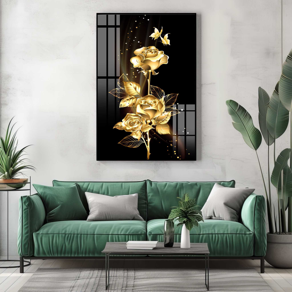 QUADRO BELA ROSA DOURADA COM FUNDO PRETO - #2