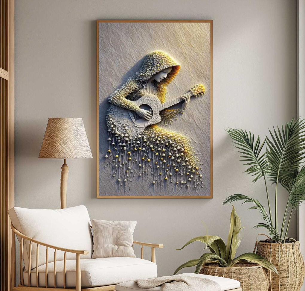 QUADRO EM ARTE BELA MULHER COM VIOLÃO - #2