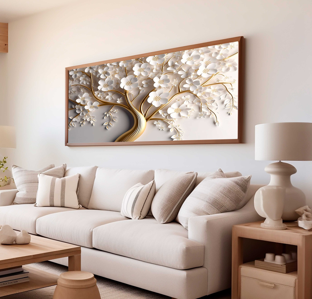 QUADRO FLORAL ARTE BRANCO COM DOURADO DECOR 3D - #3