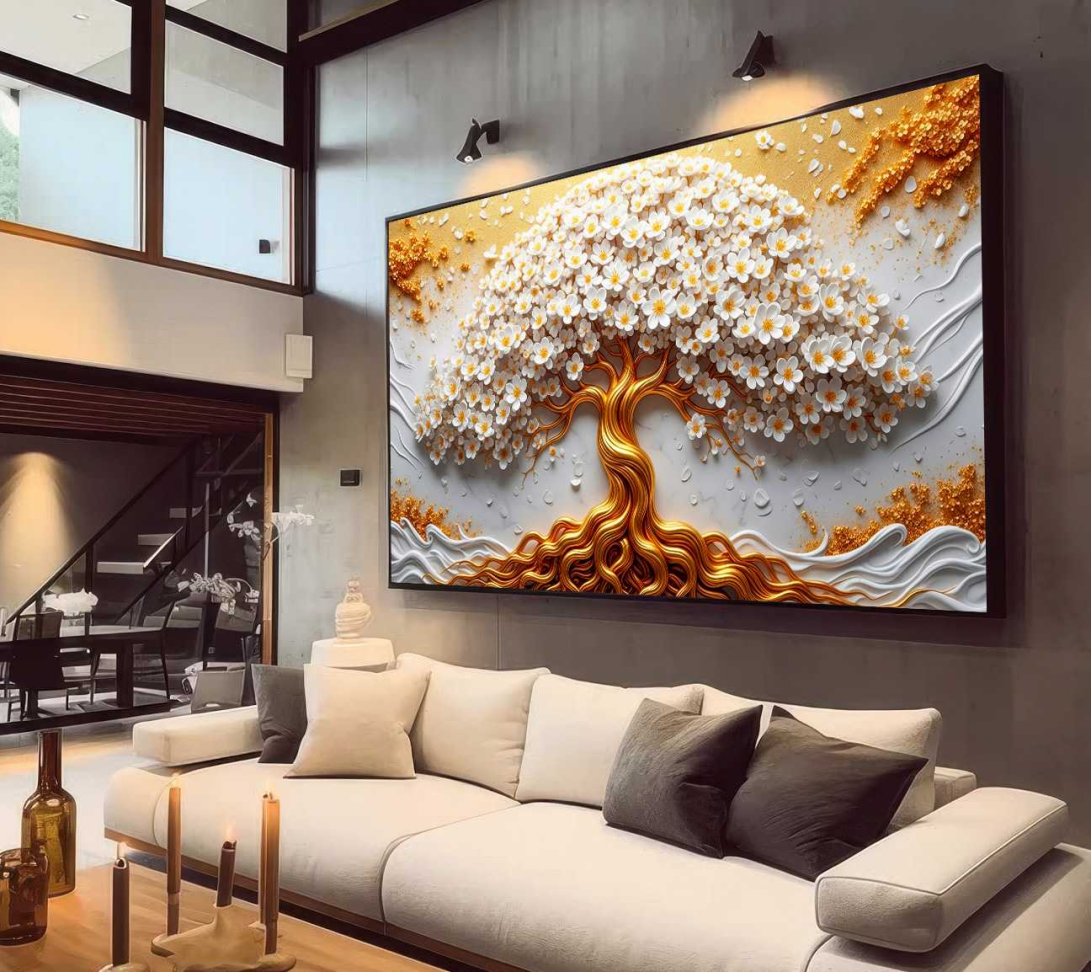 QUADRO ARTE ÁRVORE ABSTRATA COM TONS DOURADA - #4