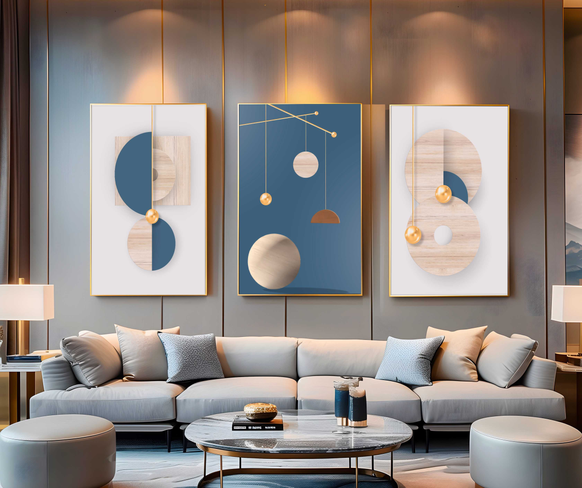 CONJUNTO MODERNA  ARTE EM TONS AZUL E MADEIRA - #4