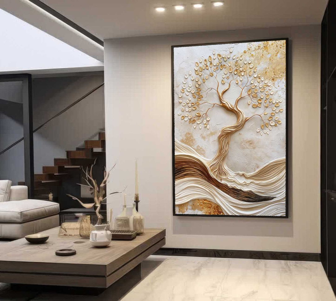 QUADRO EM ABSTRATO  PAISAGEM E ÁRVORE VERTICAL - #5