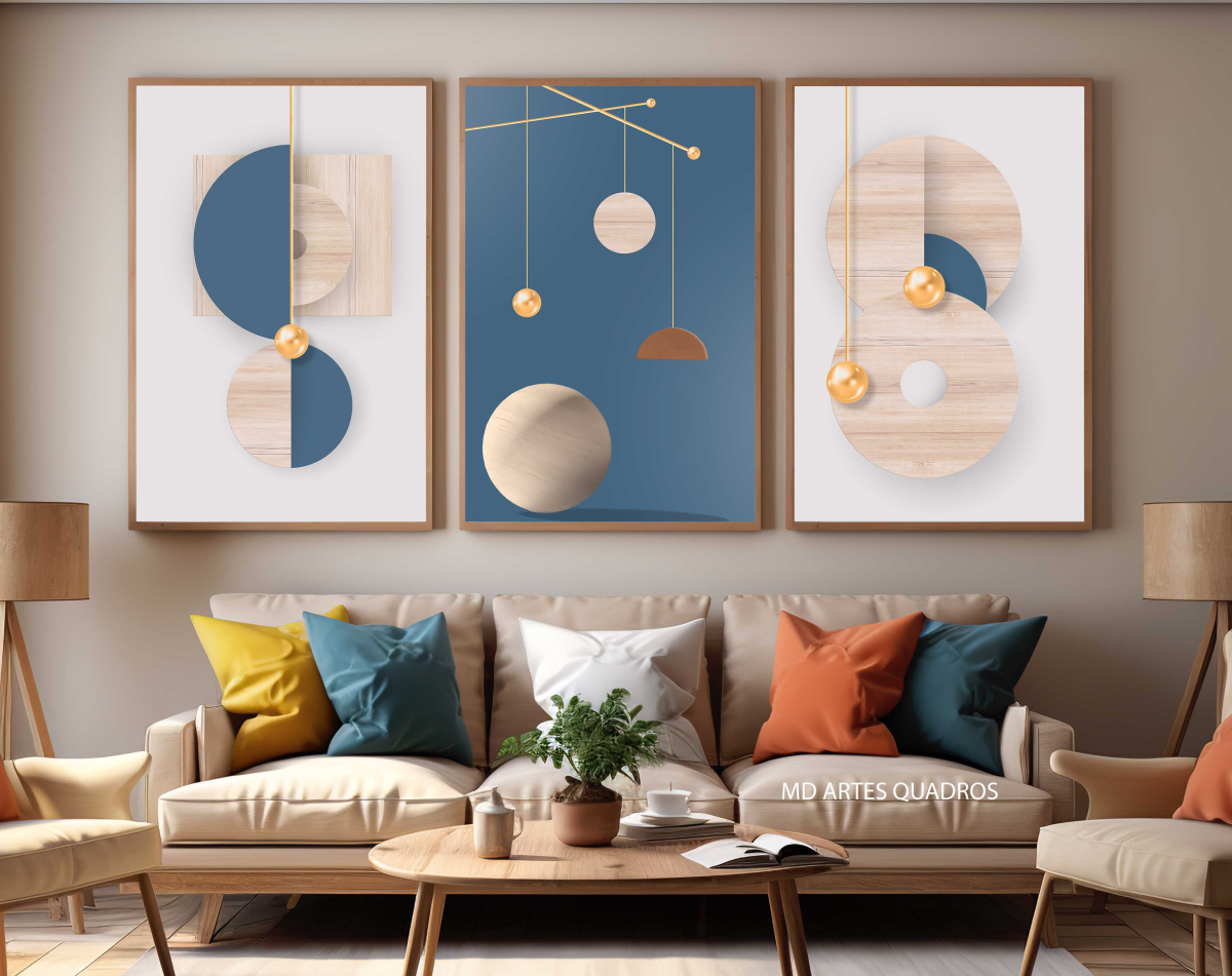 CONJUNTO MODERNA  ARTE EM TONS AZUL E MADEIRA - #2