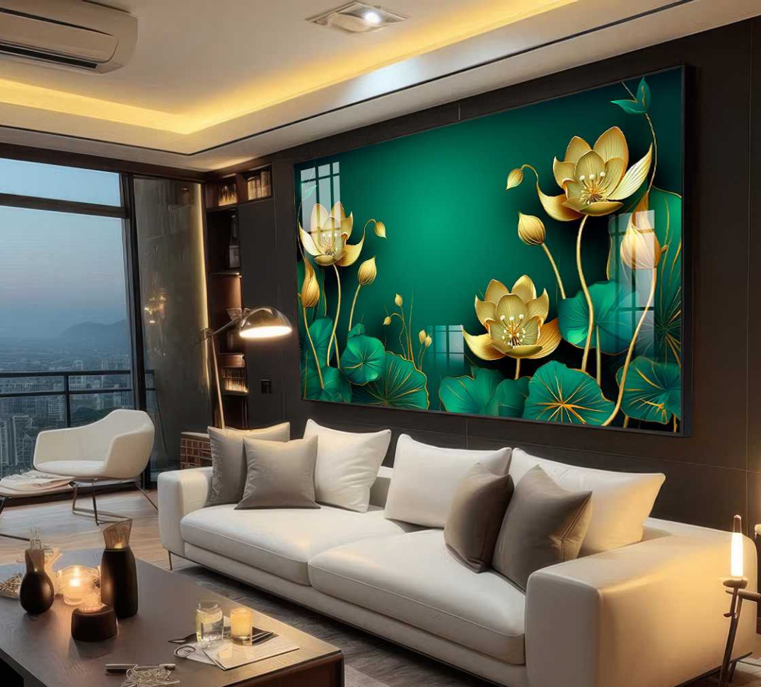 QUADRO ARTE DECOR FLORAL DOURADO E TONS VERDES - #5