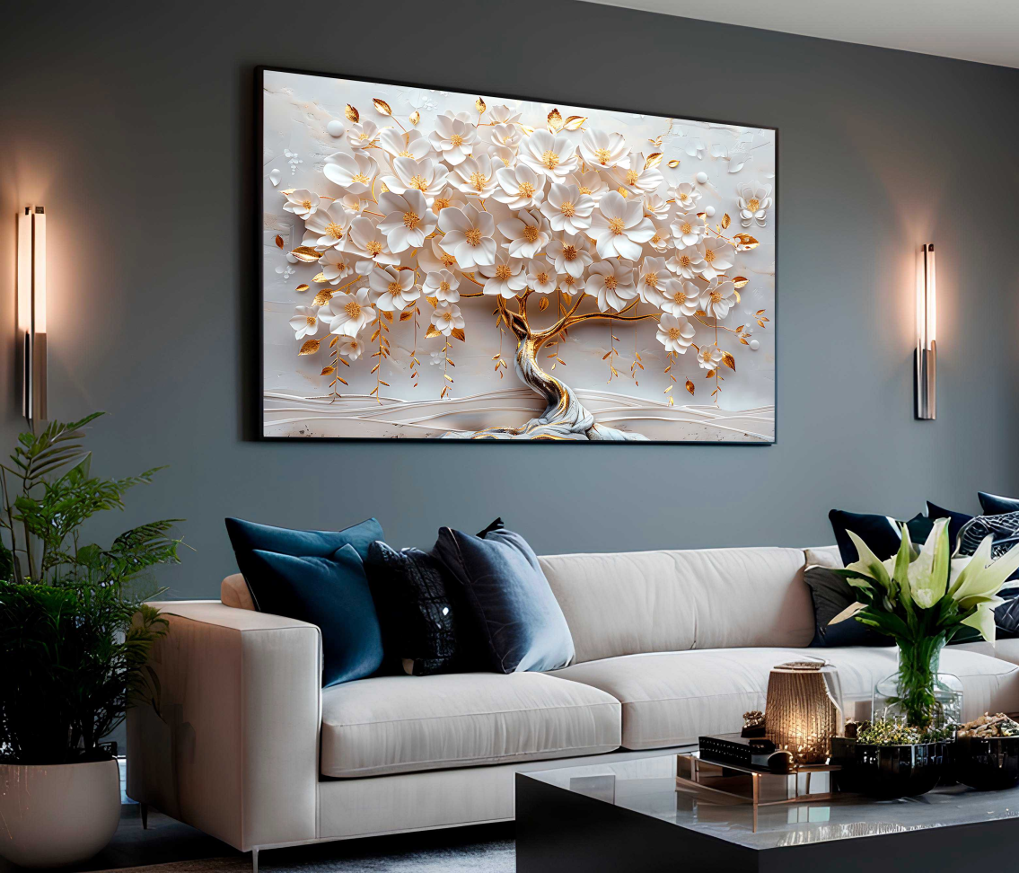 QUADRO UMA BELA ÁRVORE EM DOURADO 3D - #4