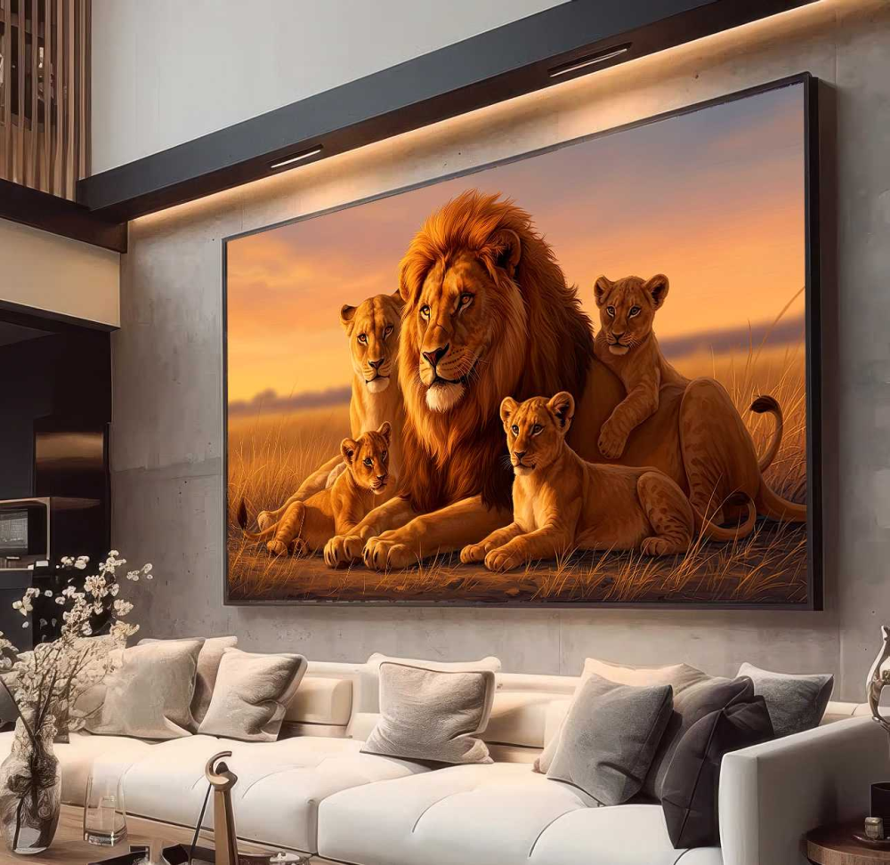 QUADRO EM LINDA FAMILIA DE LEÕES - #2