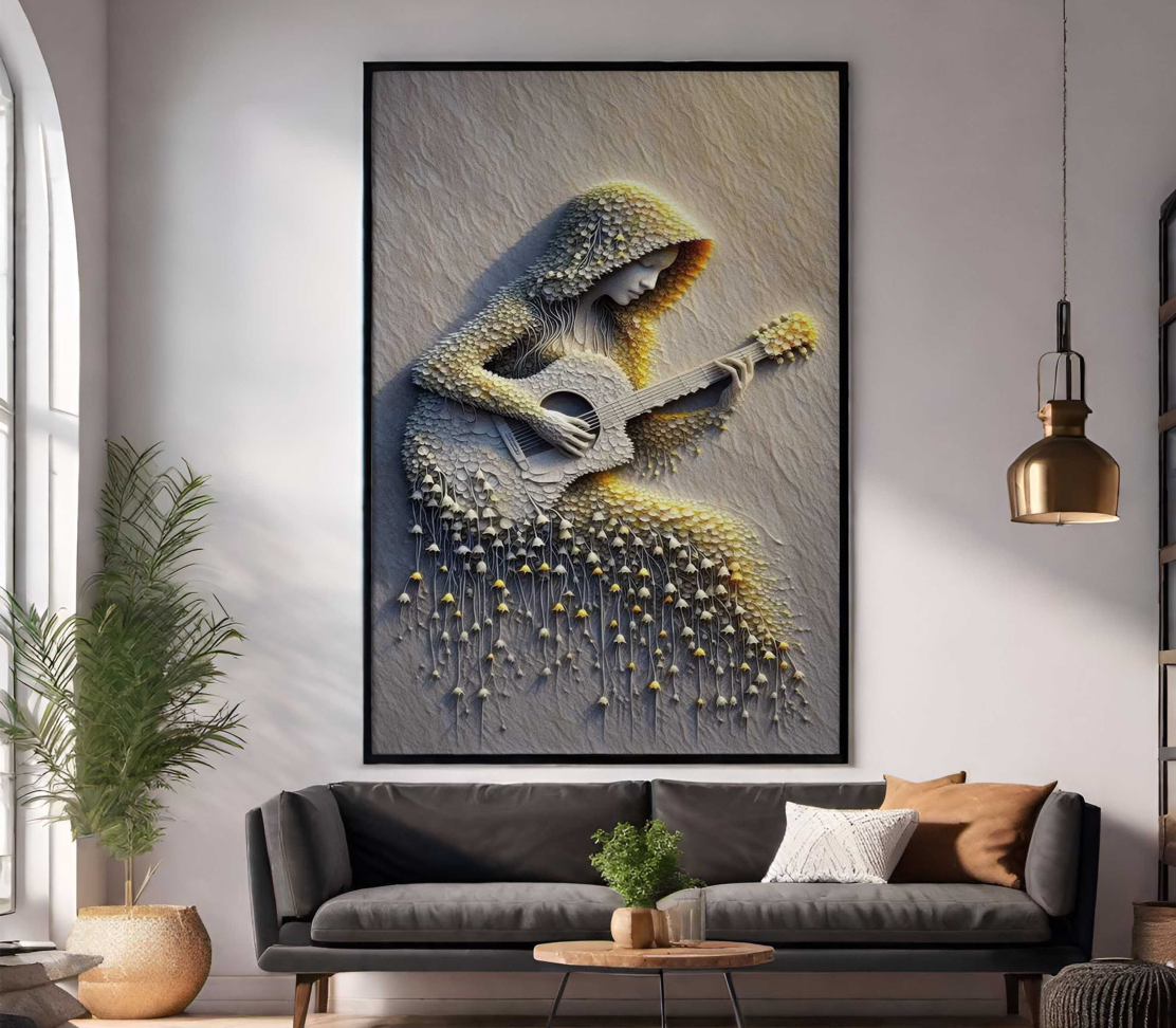 QUADRO EM ARTE BELA MULHER COM VIOLÃO - #4