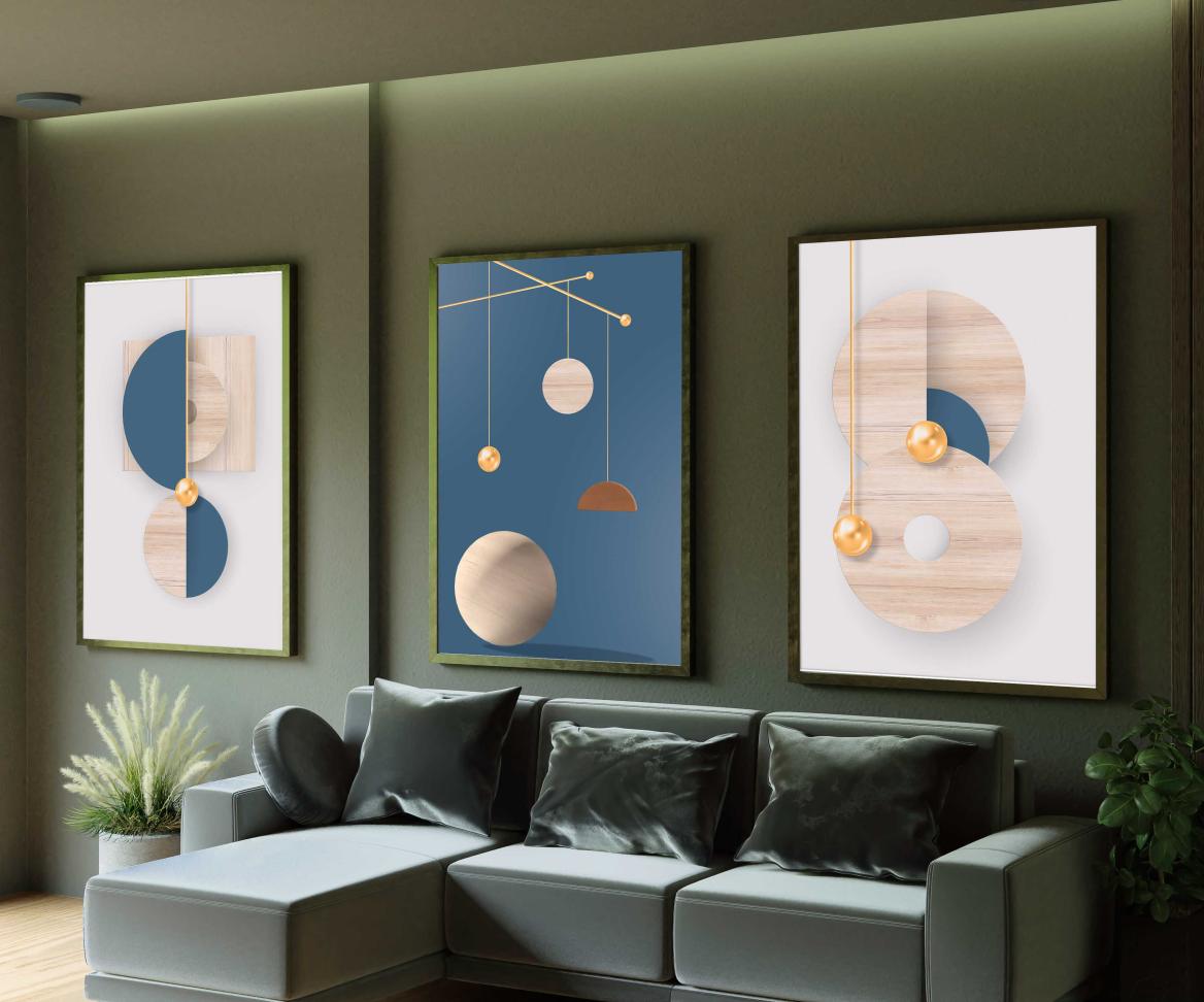 CONJUNTO MODERNA  ARTE EM TONS AZUL E MADEIRA - #3