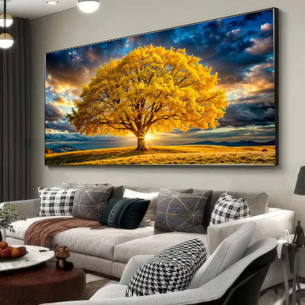 QUADRO BELA ÁRVORE AMARELA AO POR DO SOL - #4