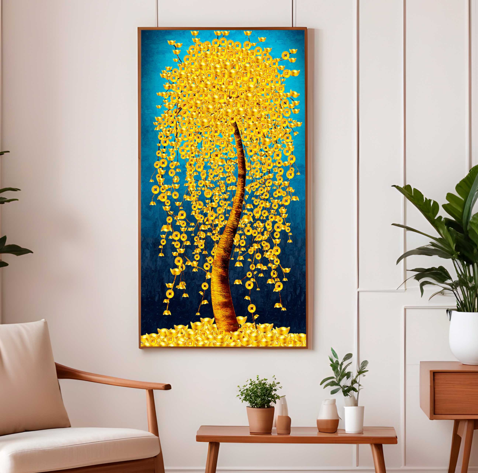 QUADRO ABSTRATO ARVORE AMARELA DOURADA - #3