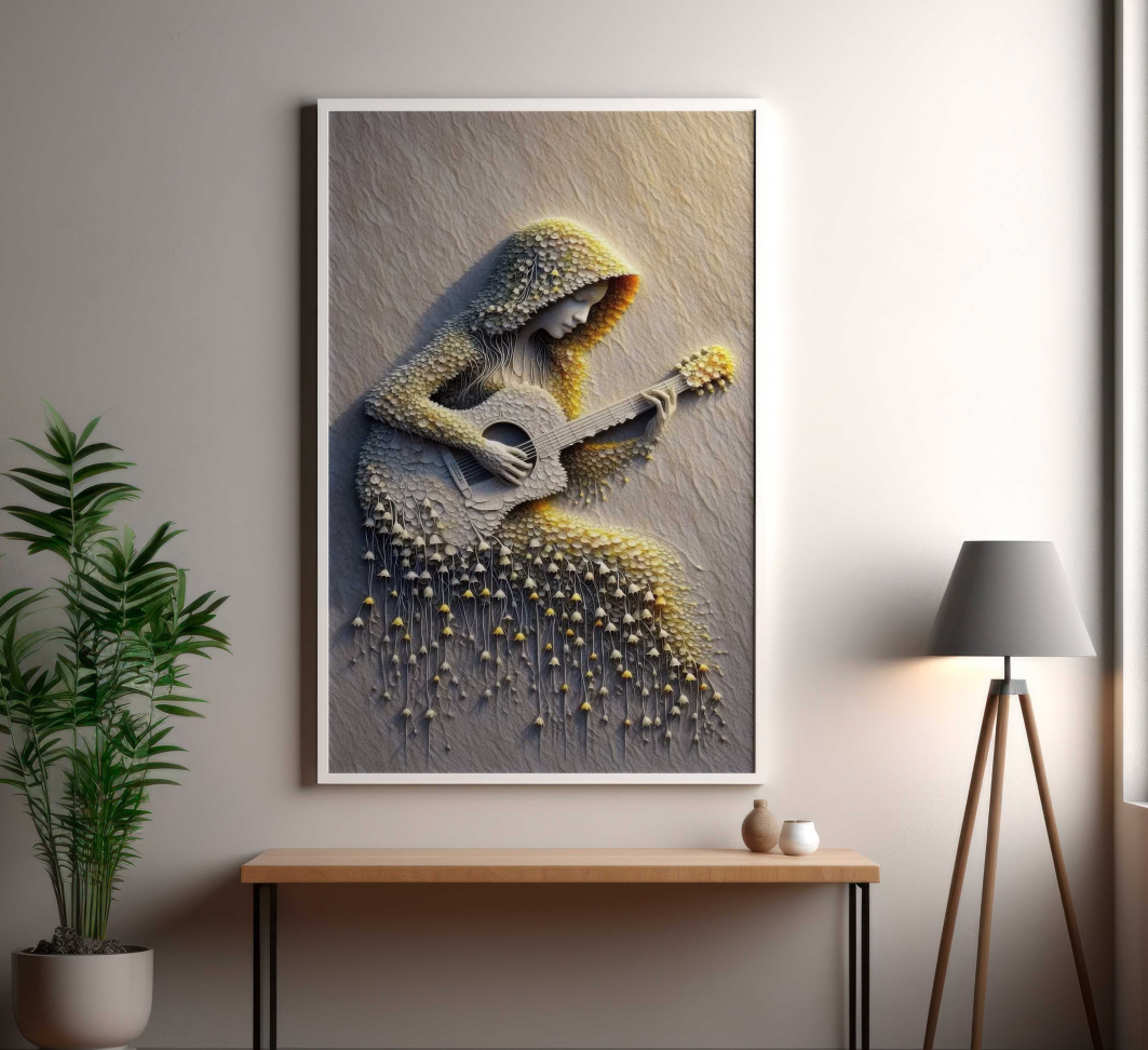 QUADRO EM ARTE BELA MULHER COM VIOLÃO - #5