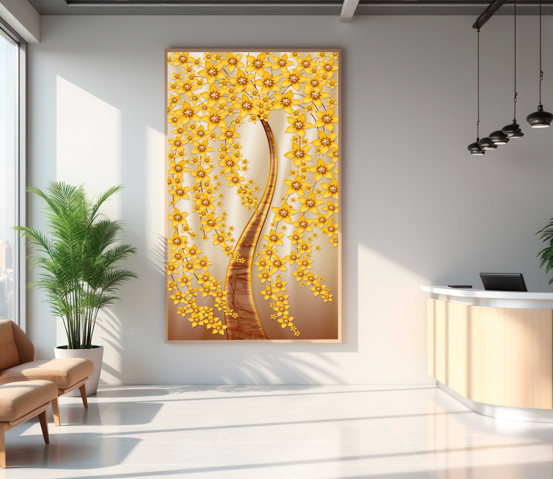 QUADRO EM LINDA ILUSTRAÇÃO DE ARVORE VERTICAL - #3