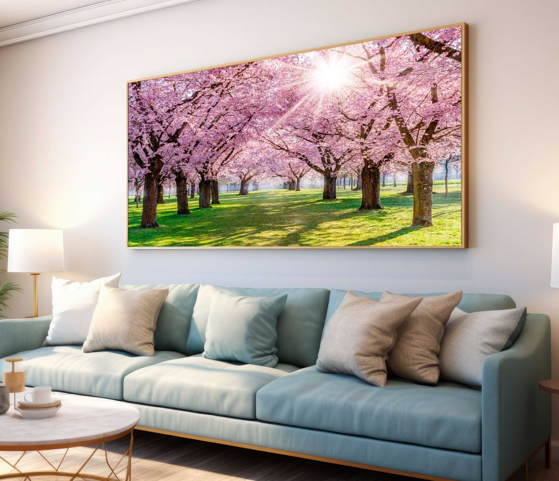 QUADRO EM PAISAGEM BELAS ÁRVORES ROSADAS - #2