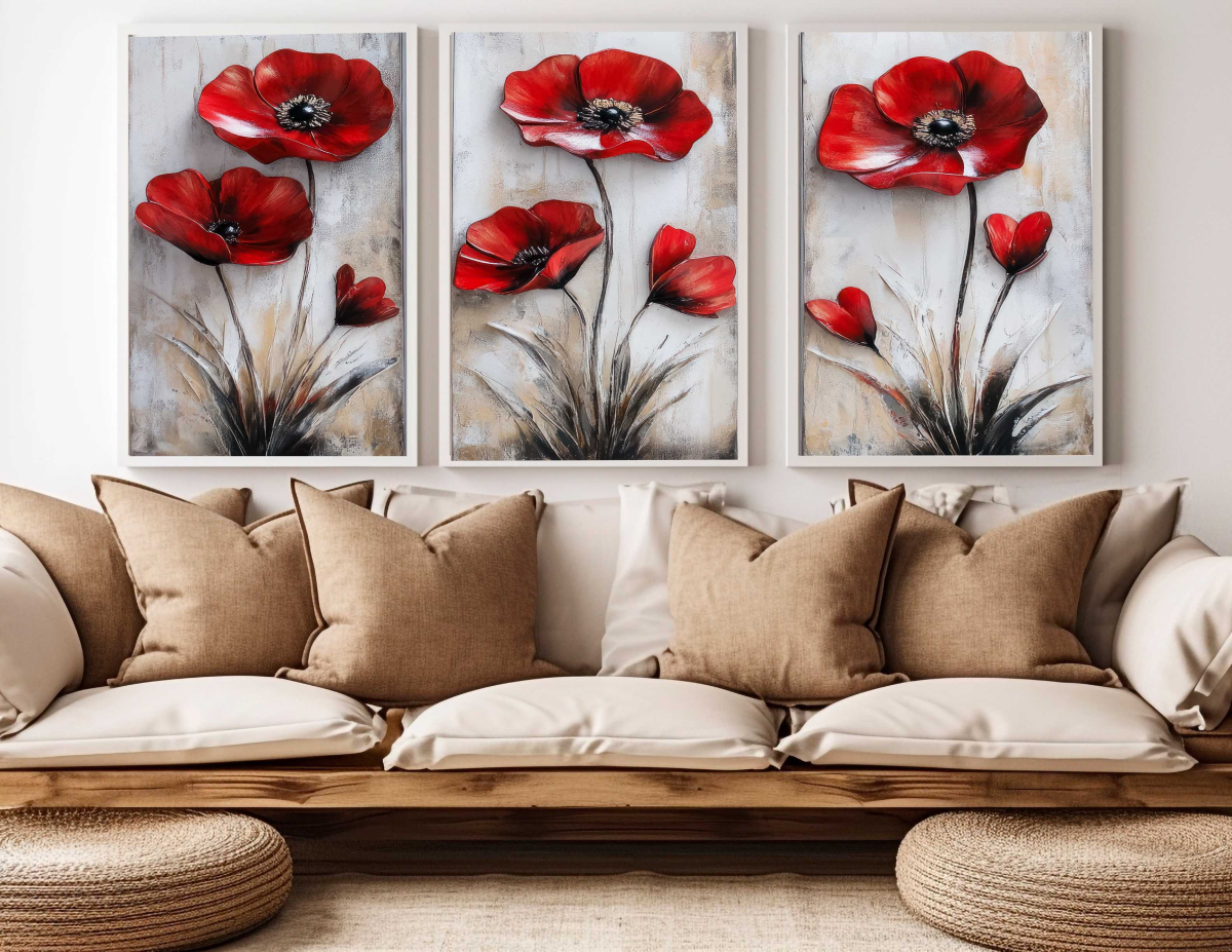 CONJUNTO ARTE PINTURA  FLORES VERMELHAS - #4