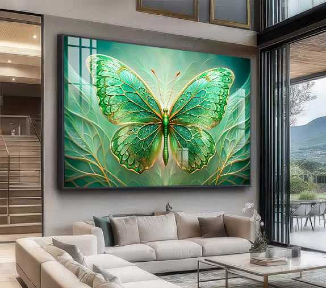 QUADRO ILUSTRAÇÃO COM BORBOLETA EM TONS VERDES - #5