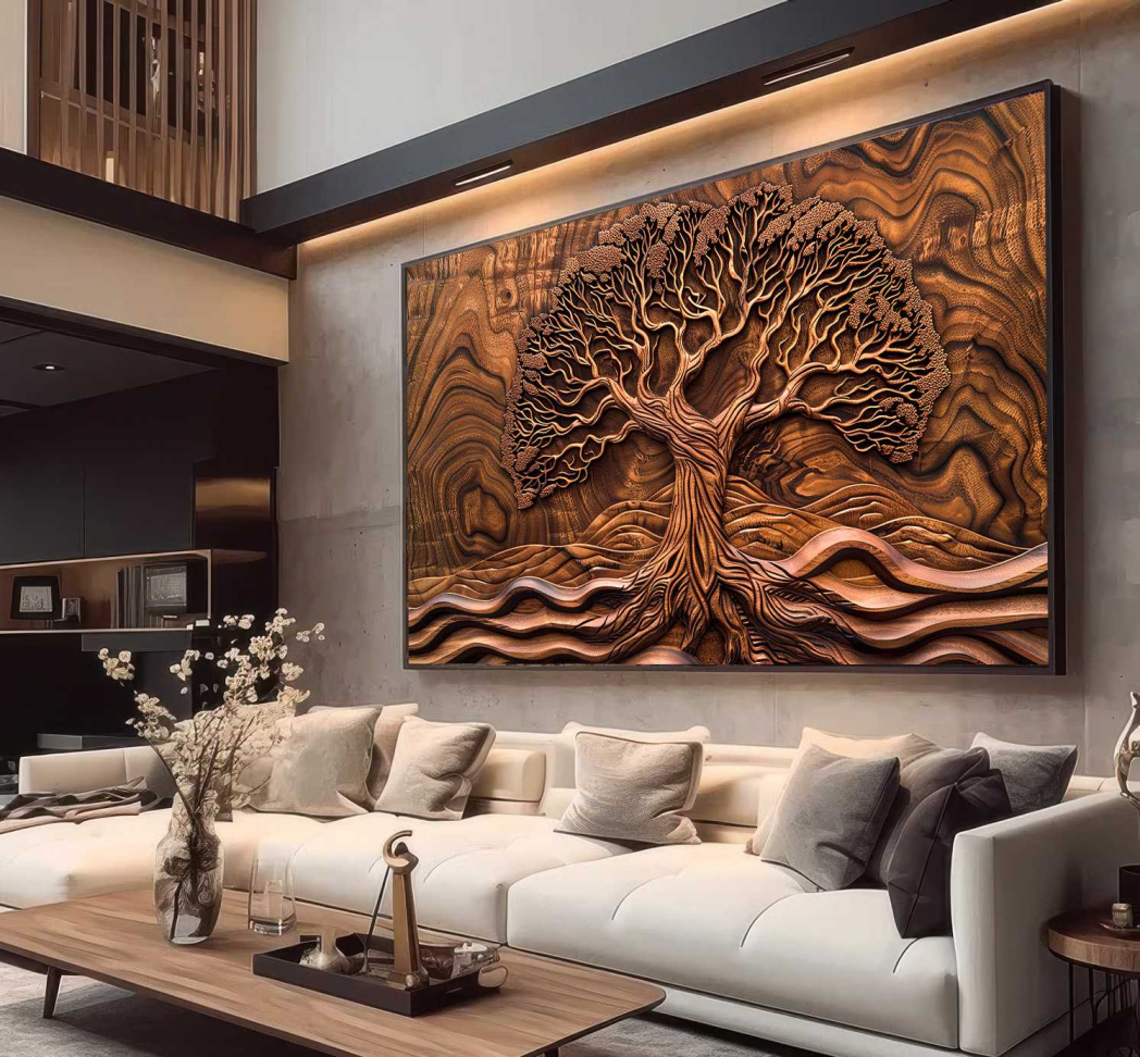QUADRO EM ABSTRATO MADEIRADO DA ÁRVORE DA VIDA - #4