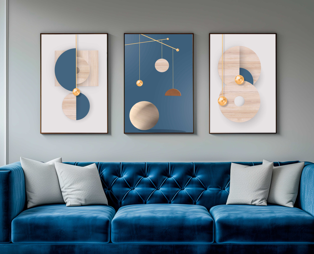 CONJUNTO MODERNA  ARTE EM TONS AZUL E MADEIRA - #5