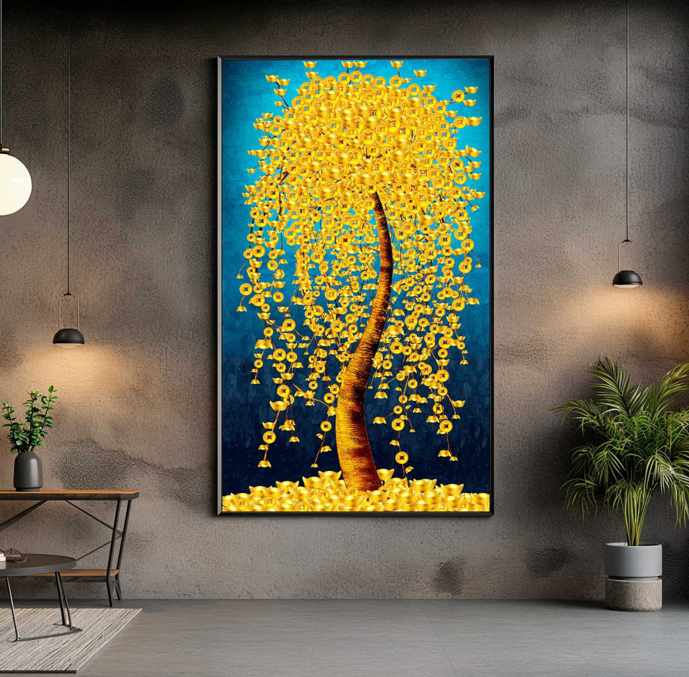 QUADRO ABSTRATO ARVORE AMARELA DOURADA - #2