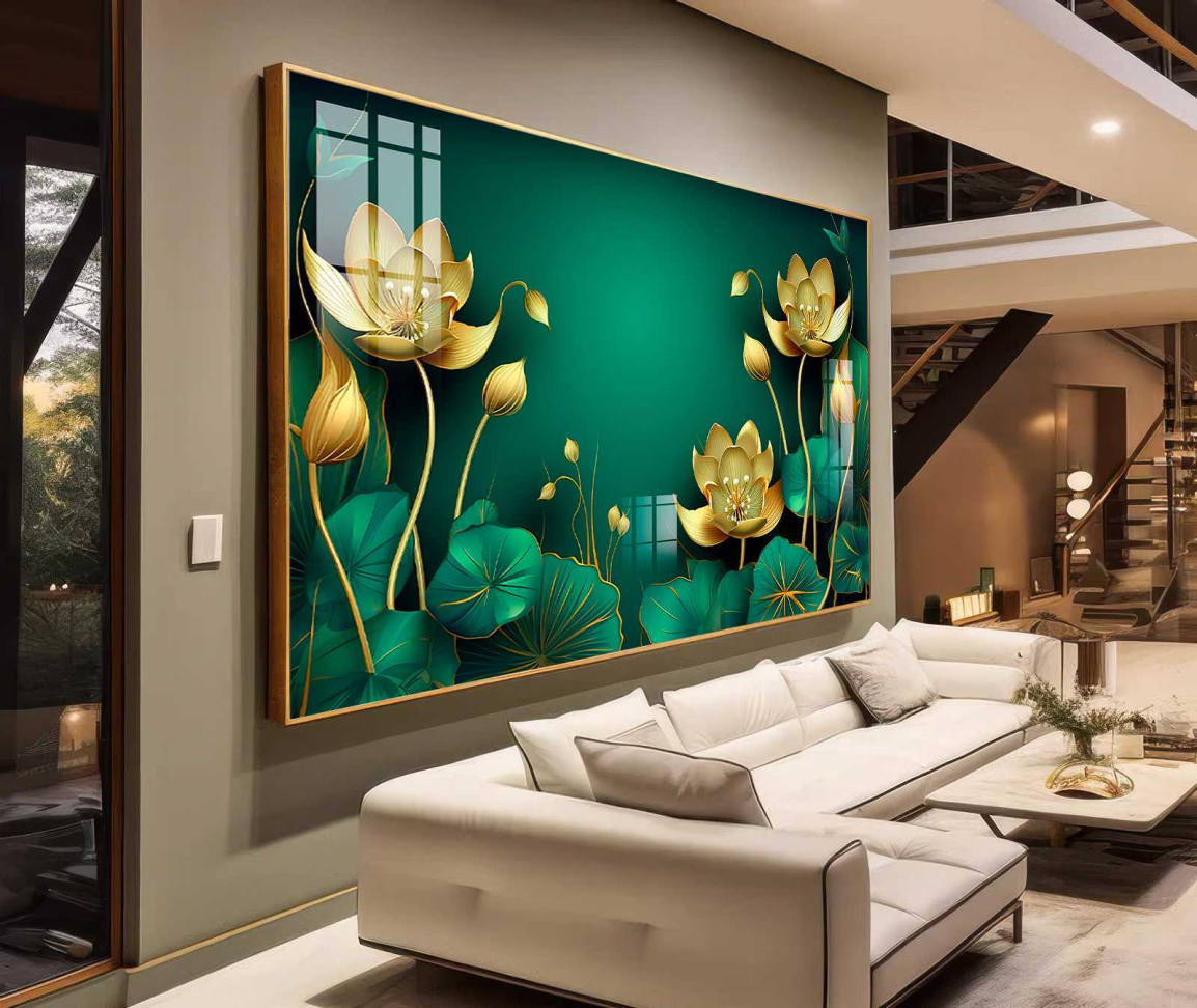 QUADRO ARTE DECOR FLORAL DOURADO E TONS VERDES - #3