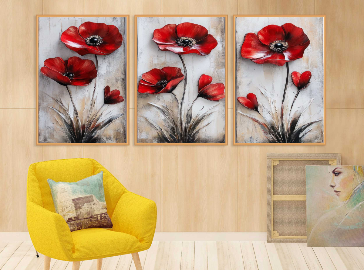 CONJUNTO ARTE PINTURA  FLORES VERMELHAS - #3