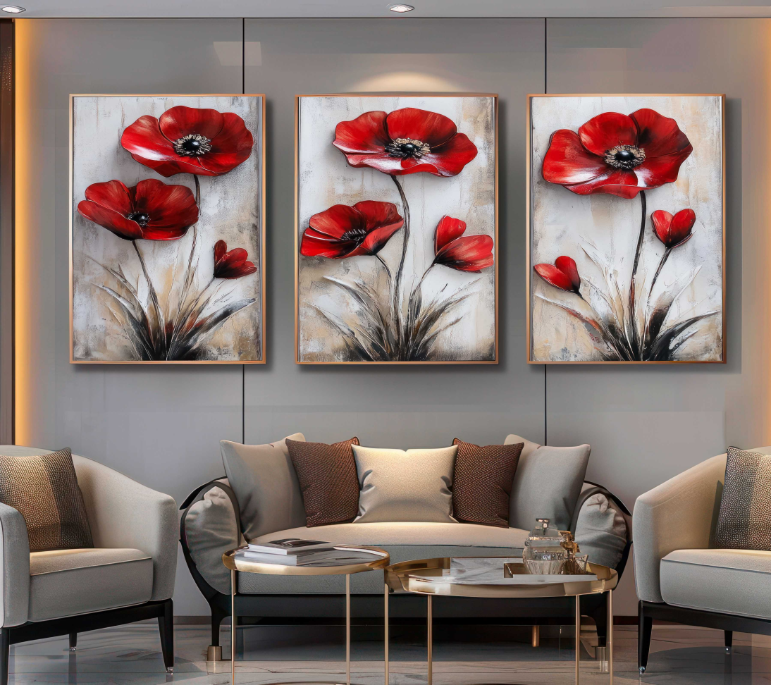 CONJUNTO ARTE PINTURA  FLORES VERMELHAS - #5