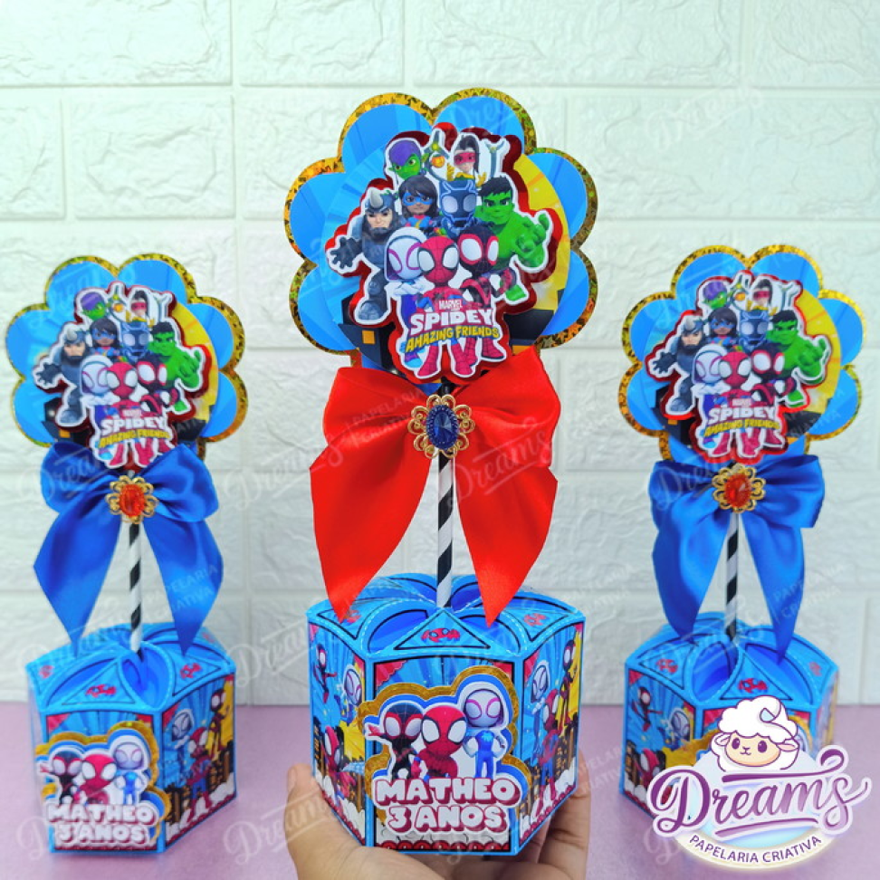 Kit com 20 Caixas Sextavadas Personalizadas – Homem-Aranha e Seus Amigos