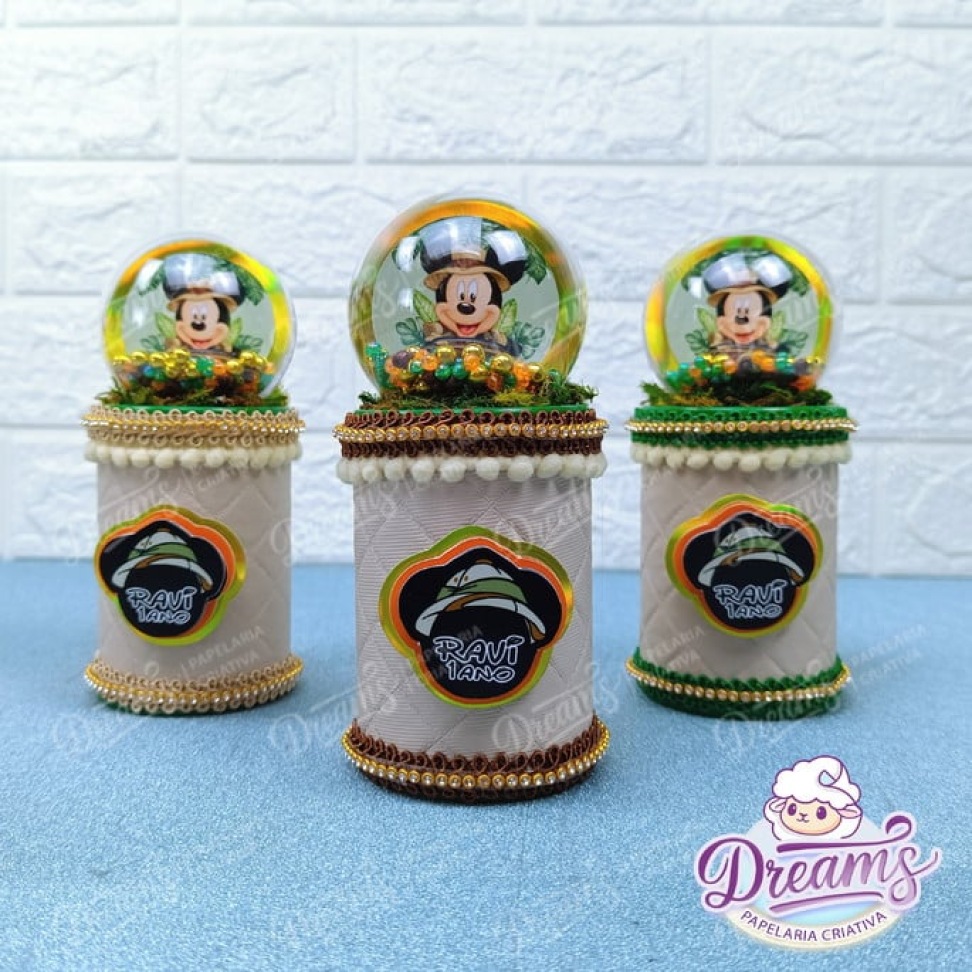 Kit com 10 Cofrinhos de Luxo com Bola Acrílica – Mickey Safari