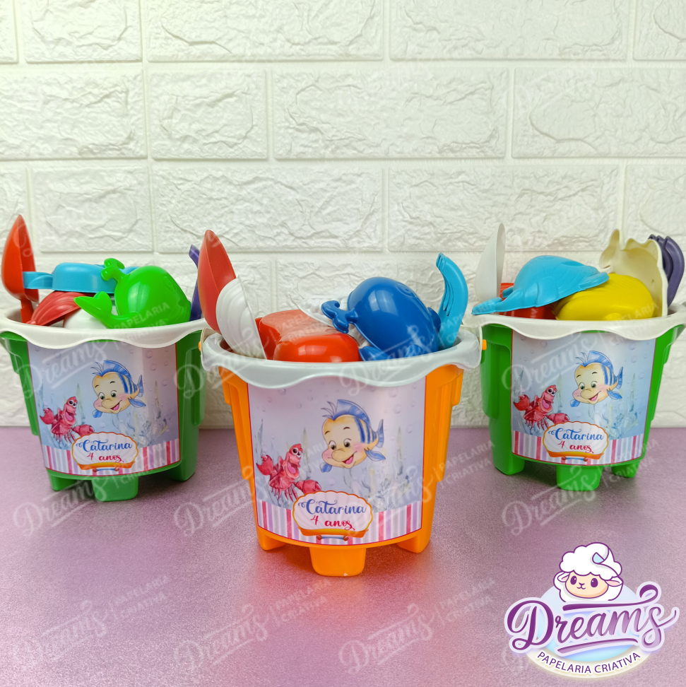 Kit com 20 Baldinhos de Praia Personalizados – A Pequena Sereia