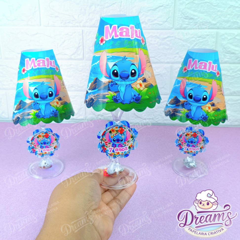 Kit com 10 Abajures Taça LED para Centro de Mesa – Stitch