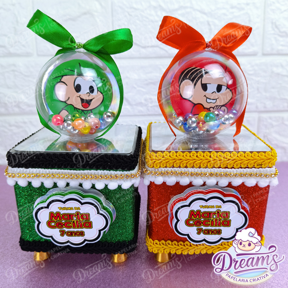 Kit com 10 Caixas Acrílicas de Luxo 8 × 8 cm com Bola – Turma da Mônica - #5
