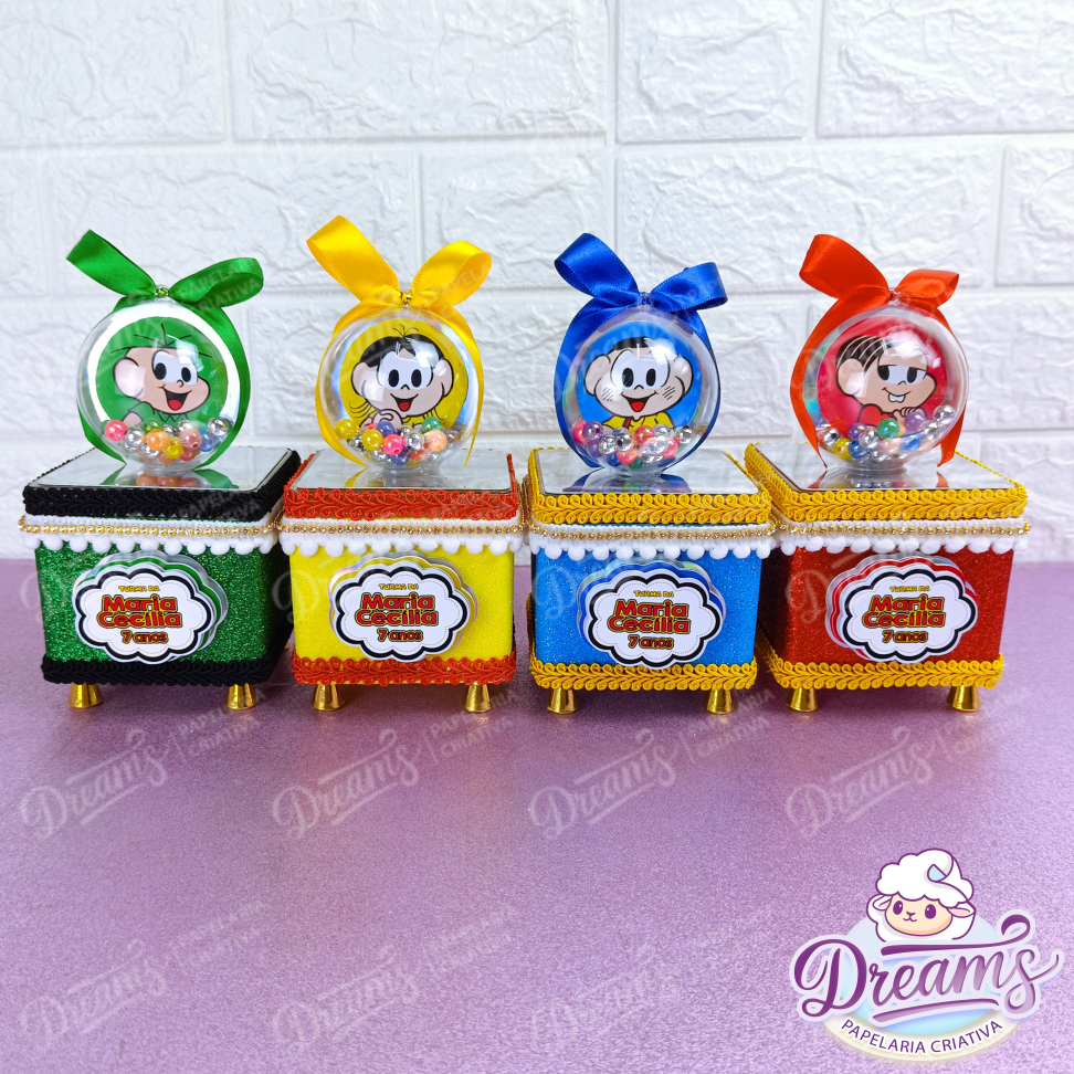 Kit com 10 Caixas Acrílicas de Luxo 8 × 8 cm com Bola – Turma da Mônica - #6