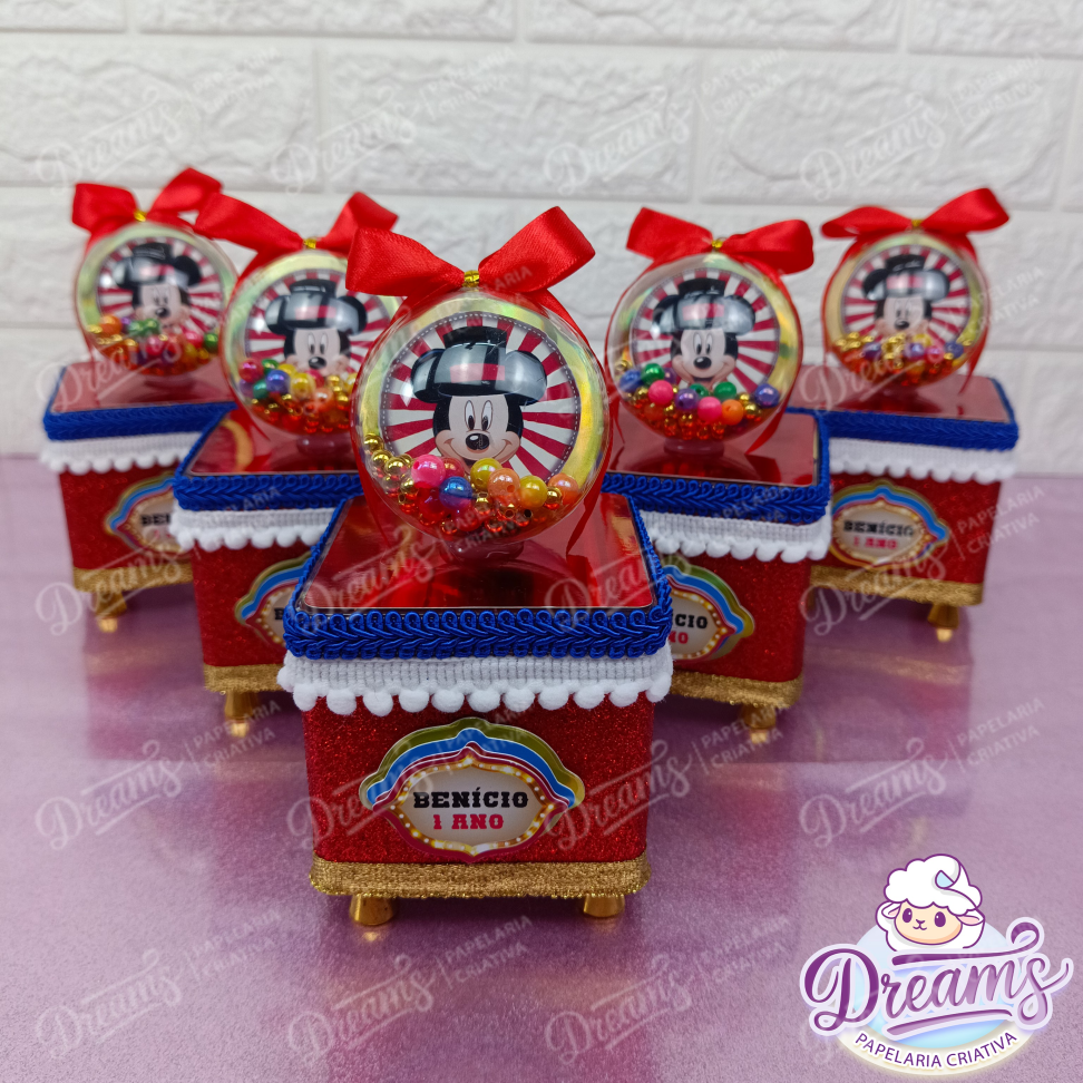 Kit com 10 Caixas Acrílicas de Luxo 8 × 8 cm com Bola – Mickey Circo - #5