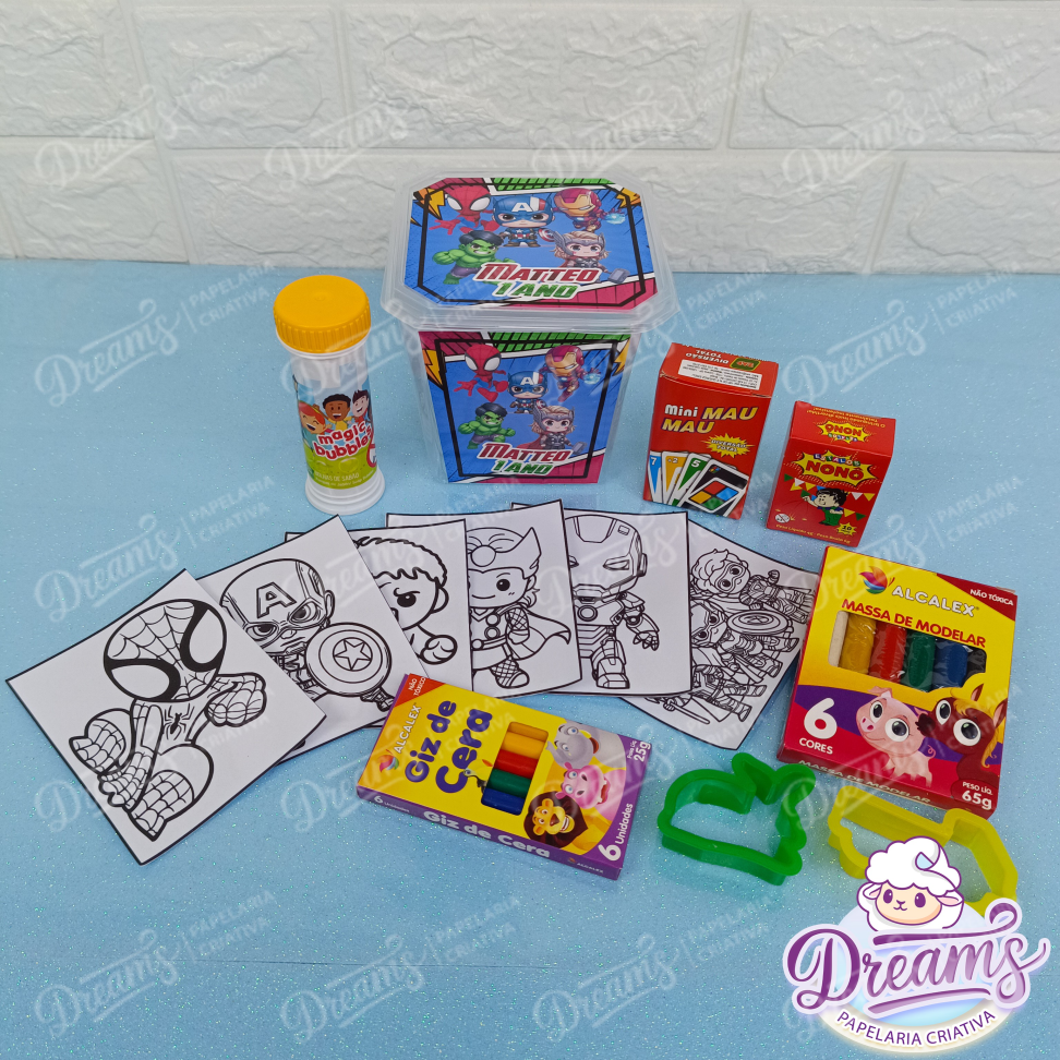 Kit com 20 Potes Diversão 750 ml Personalizados – Vingadores Baby