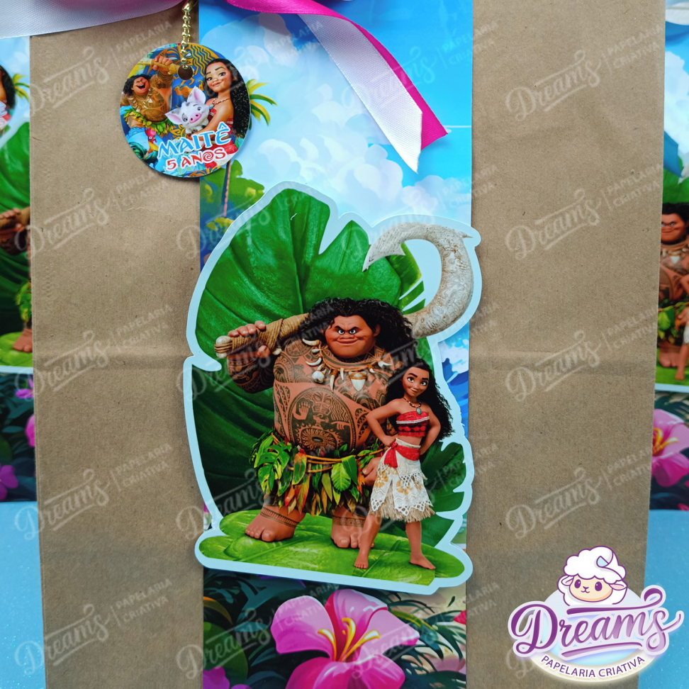 Kit com 10 Sacolas Kraft Personalizadas 31 × 24 × 15 cm – Moana - #4