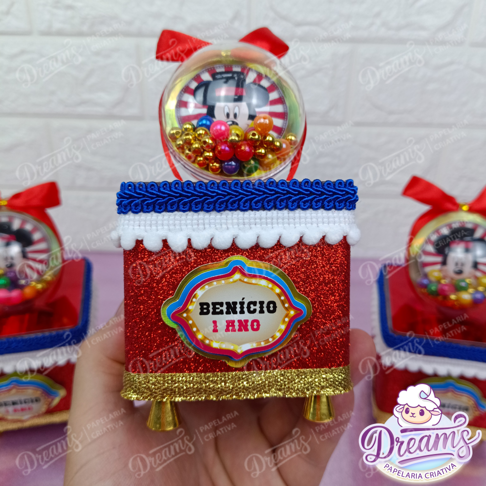 Kit com 10 Caixas Acrílicas de Luxo 8 × 8 cm com Bola – Mickey Circo