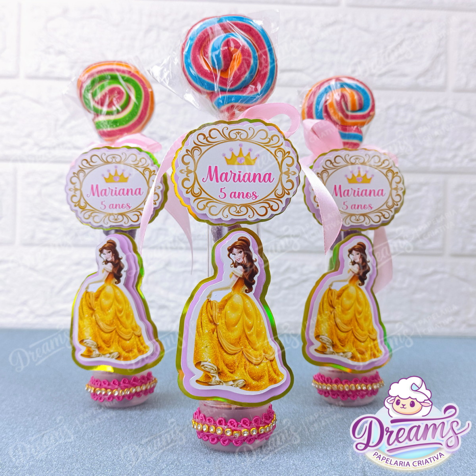 Kit com 20 Tubelitos de 13 cm e Pirulitos Psicodélicos – Princesas
