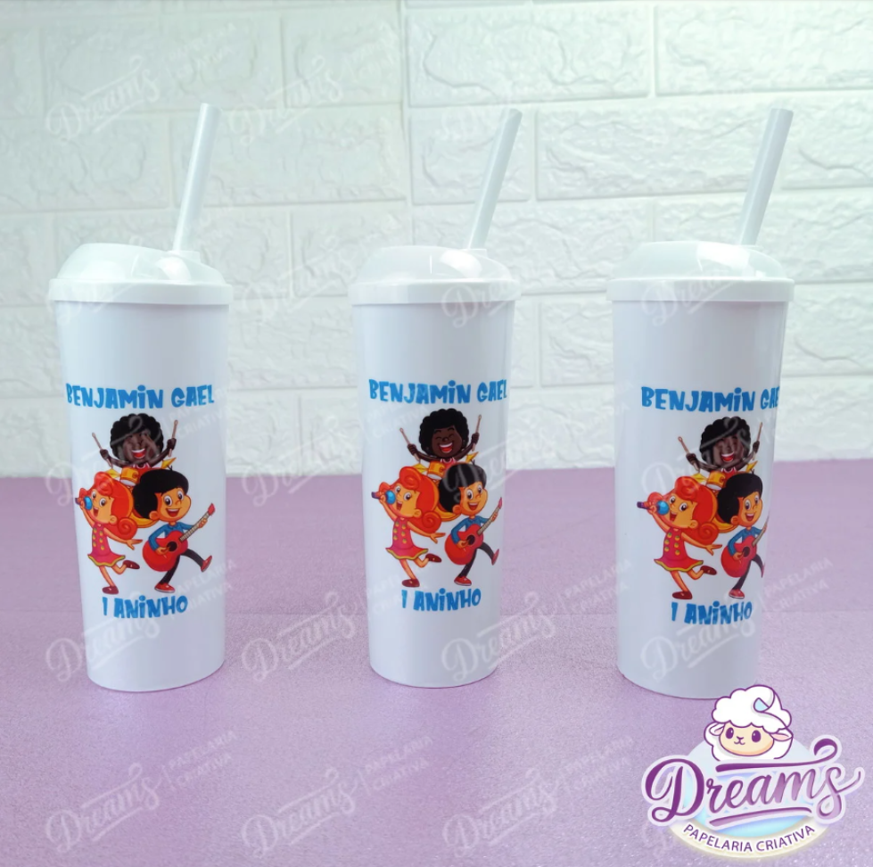 Kit com 20 Copos Long Drink 350 ml com Tampa e Canudo – 3 Palavrinhas
