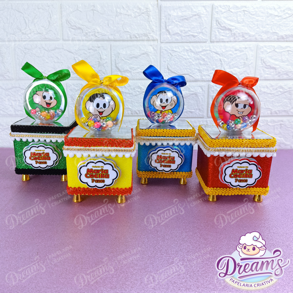 Kit com 10 Caixas Acrílicas de Luxo 8 × 8 cm com Bola – Turma da Mônica - #3