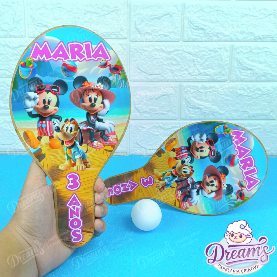 Kit com 20 Raquetes de Pingue-Pongue Personalizadas – Mickey Praia