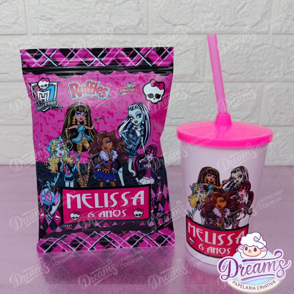 Kit com 12 Batatas Ruffles e 12 Copos de 480 ml – Monster High