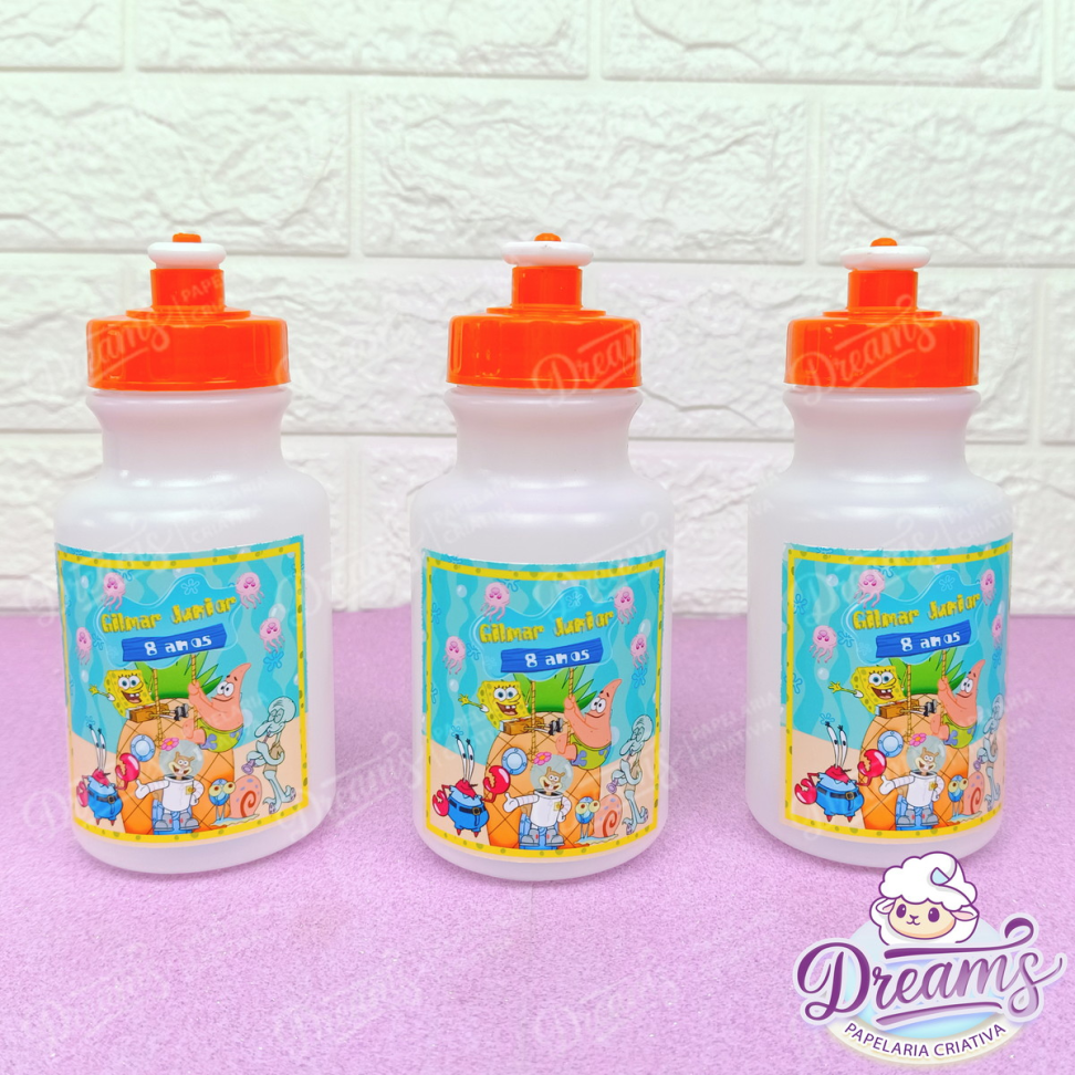 Kit com 20 Garrafinhas Squeeze 300 ml Personalizadas – Bob Esponja