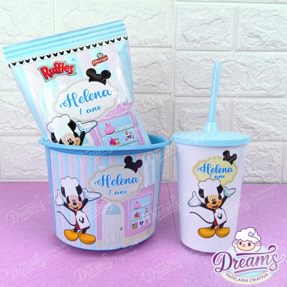 Kit com 10 Cineminhas: Balde, Copo 480 ml e Ruffles 17 g – Mickey Confeiteiro