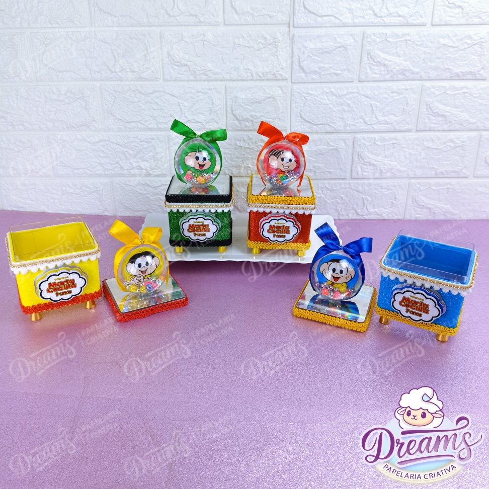 Kit com 10 Caixas Acrílicas de Luxo 8 × 8 cm com Bola – Turma da Mônica - #4