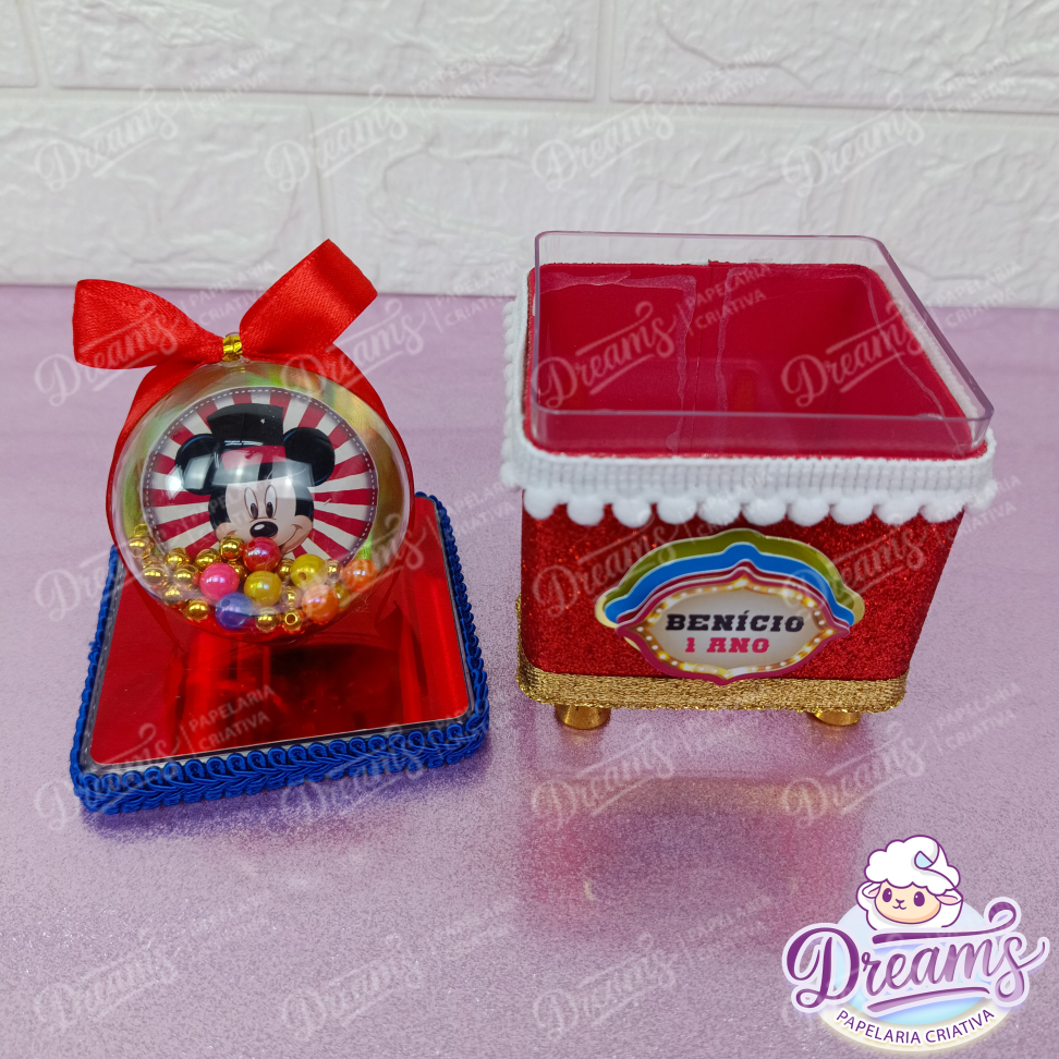 Kit com 10 Caixas Acrílicas de Luxo 8 × 8 cm com Bola – Mickey Circo - #4