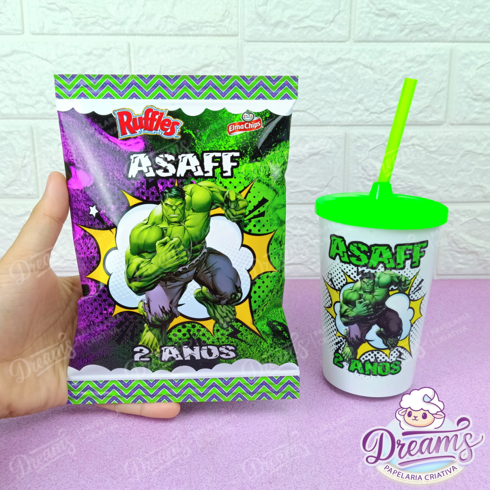Kit com 12 Batatas Ruffles e 12 Copos de 480 ml – Hulk