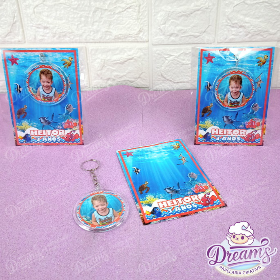 Kit com 20 Chaveiros Redondos Transparentes Personalizados – Procurando Nemo