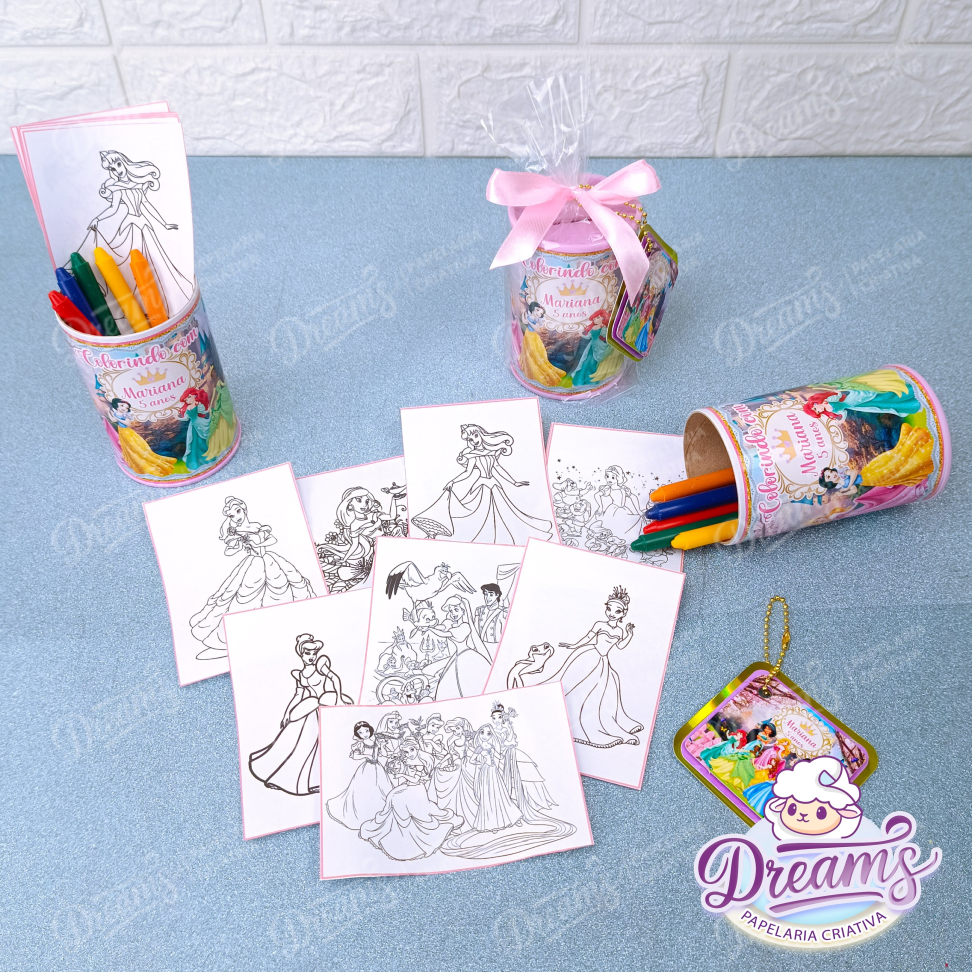 Kit com 20 Cofrinhos para Colorir com Tag – Princesas