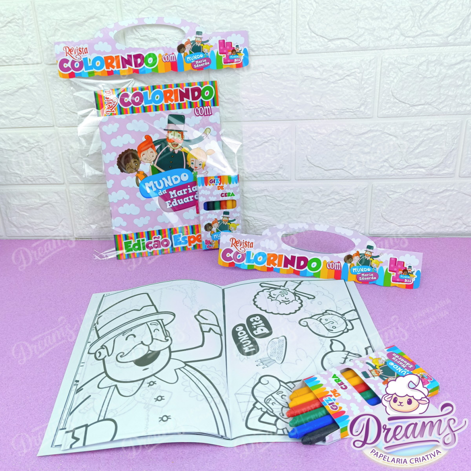 Kit com 20 Revistas de Colorir e Giz de Cera – Mundo Bita