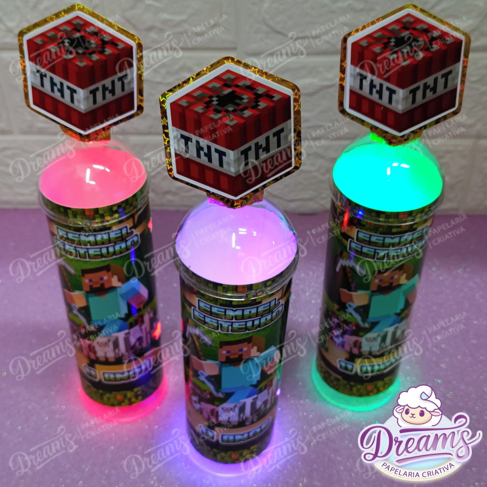Kit com 20 Luminárias LED Personalizadas para Centro de Mesa – Minecraft